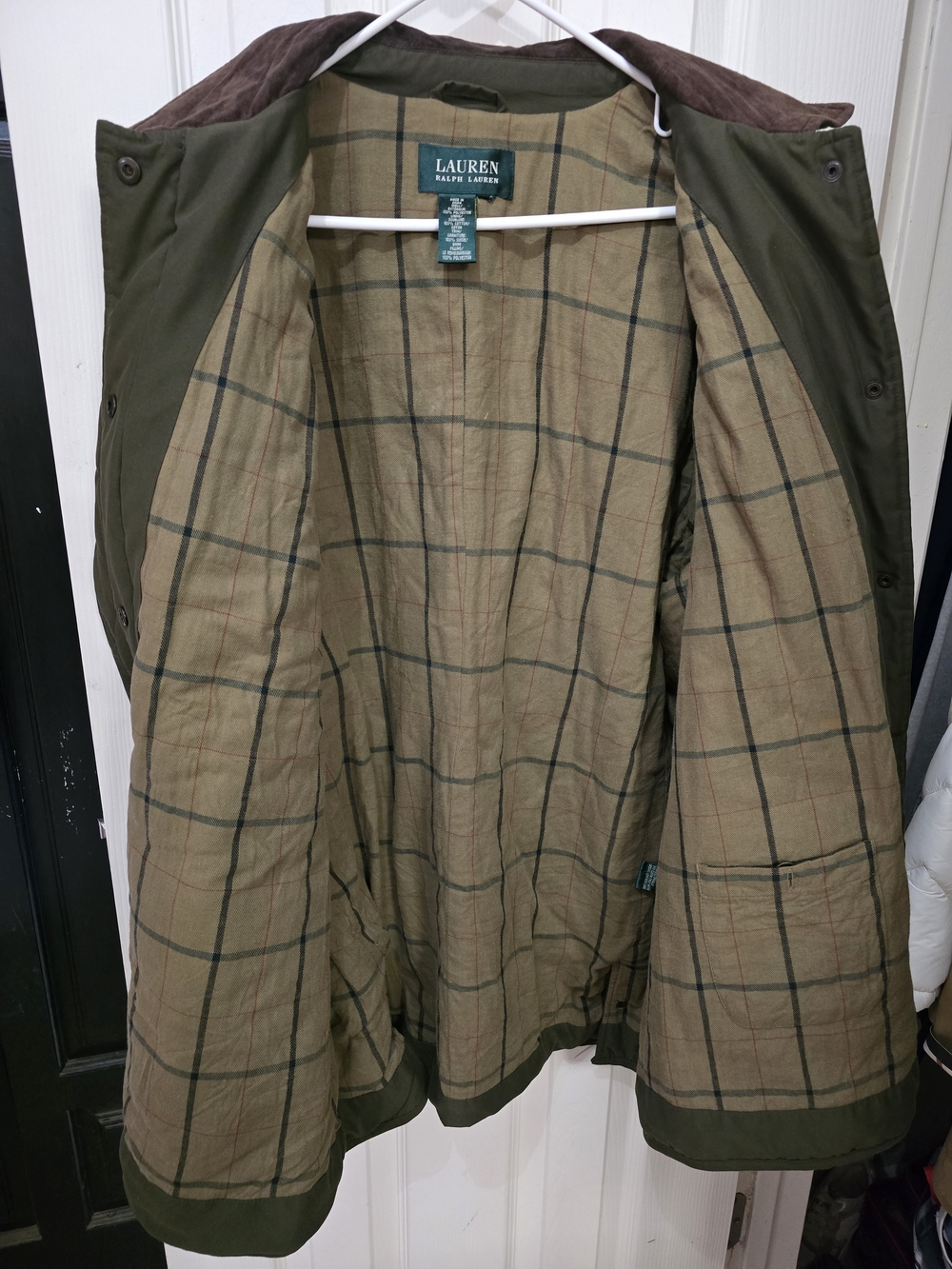 Lauren Ralph Lauren Men's Olive Quilted Jacket with Brown Corduroy Collar - Picture 3 of 5